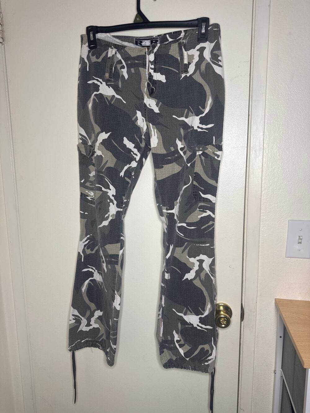 Vintage Y2K Camo R4R Rave Pants Cotton Cargo Style- Zip Only-  Rare  sz 14
